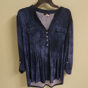 Cocomo Deep Blue Blouse with Button Accents